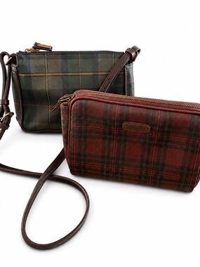 2 Vintage Ralph Lauren Plaid & Leather Trim Crossbody & Toiletry Bags Y2K